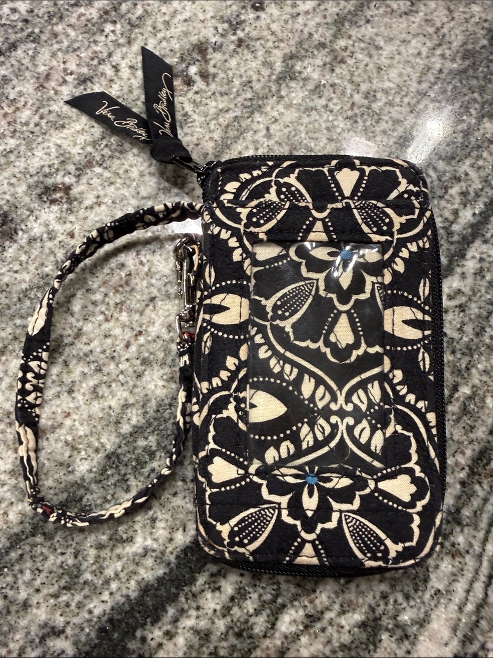 Vera Bradley Black & Cream Quilted Wristlet with ID Window